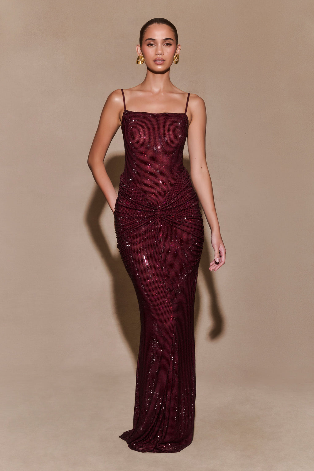 Roisin Diamante Maxi Dress in Mahogany – Chic&Drifts