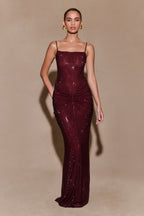 Roisin Diamante Maxi Dress in Mahogany – Chic&Drifts