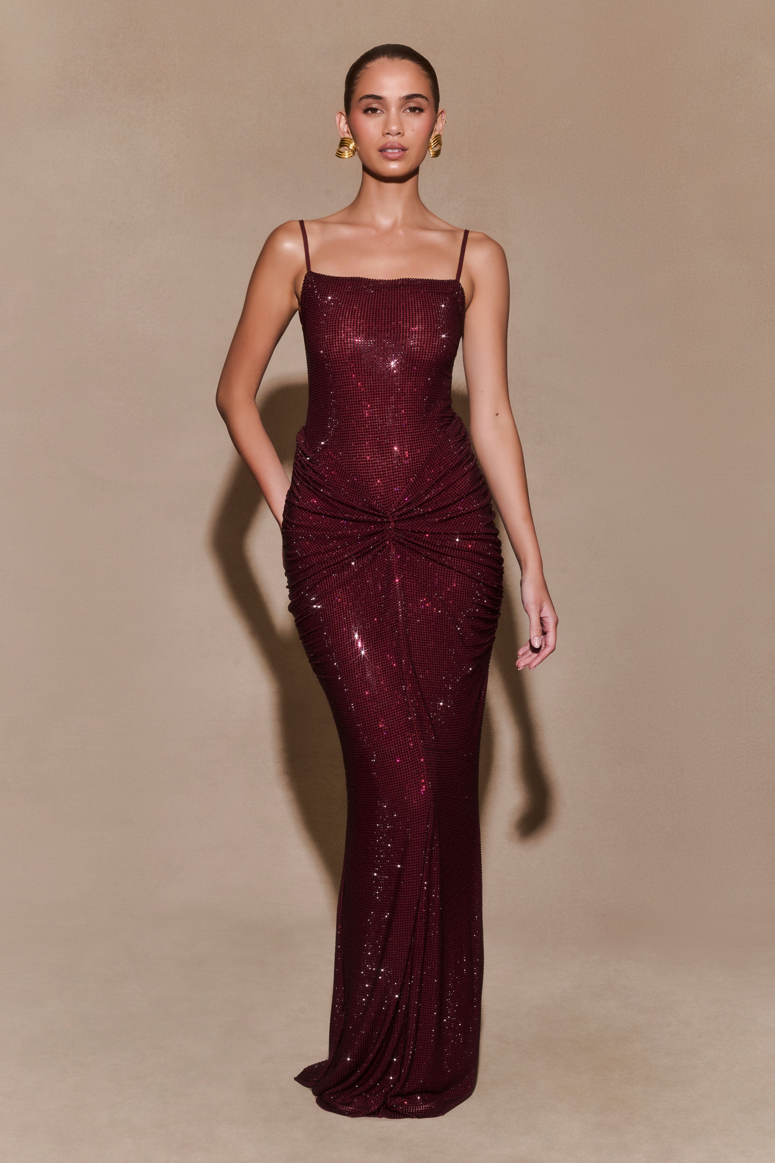 Roisin Diamante Maxi Dress in Mahogany – Chic&Drifts