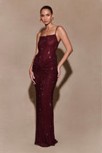 Roisin Diamante Maxi Dress in Mahogany – Chic&Drifts