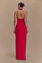 Bertie Peplum Halter Maxi Dress in Ruby – Chic&Drifts