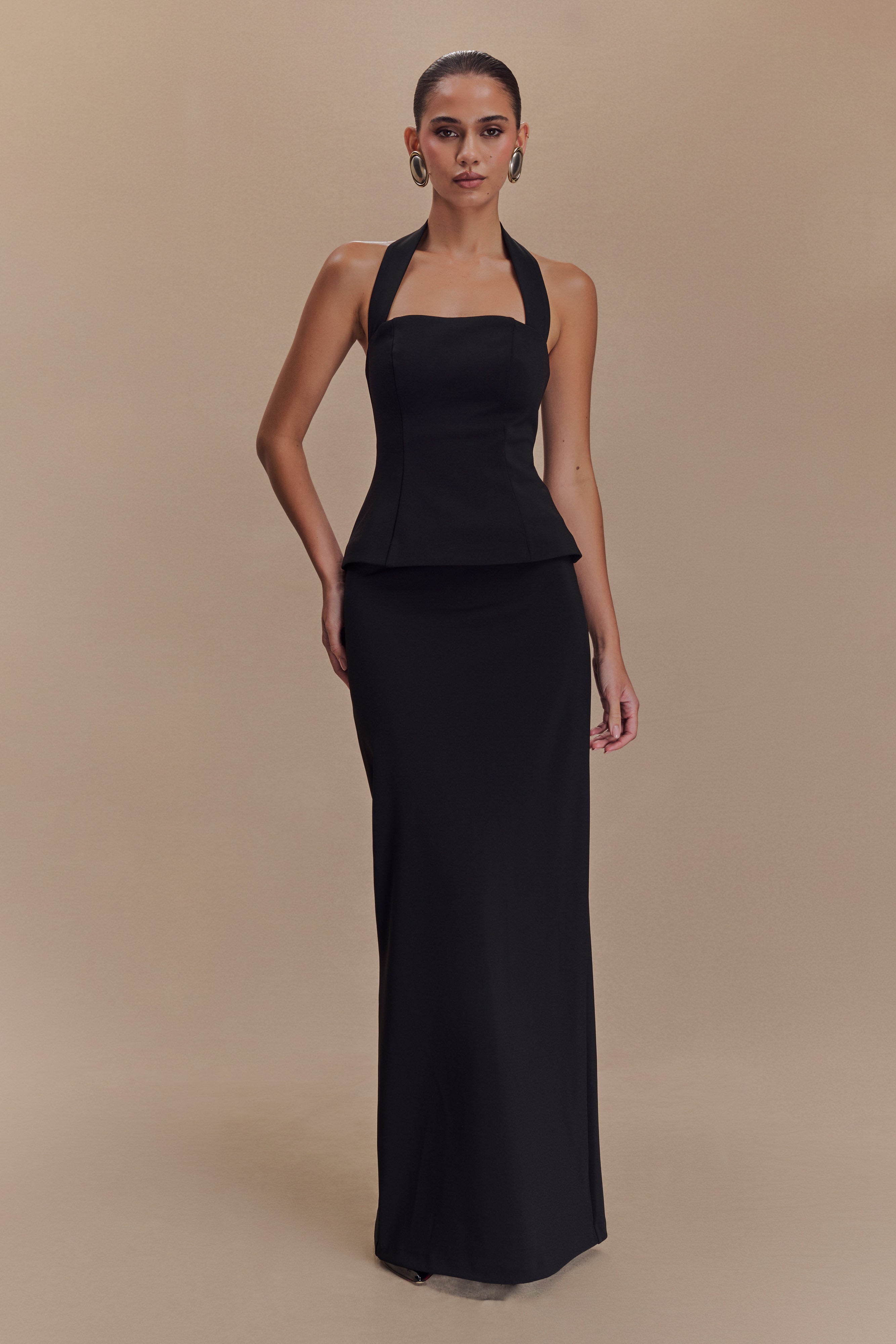 Bertie Peplum Halter Maxi Dress in Black – Chic&Drifts