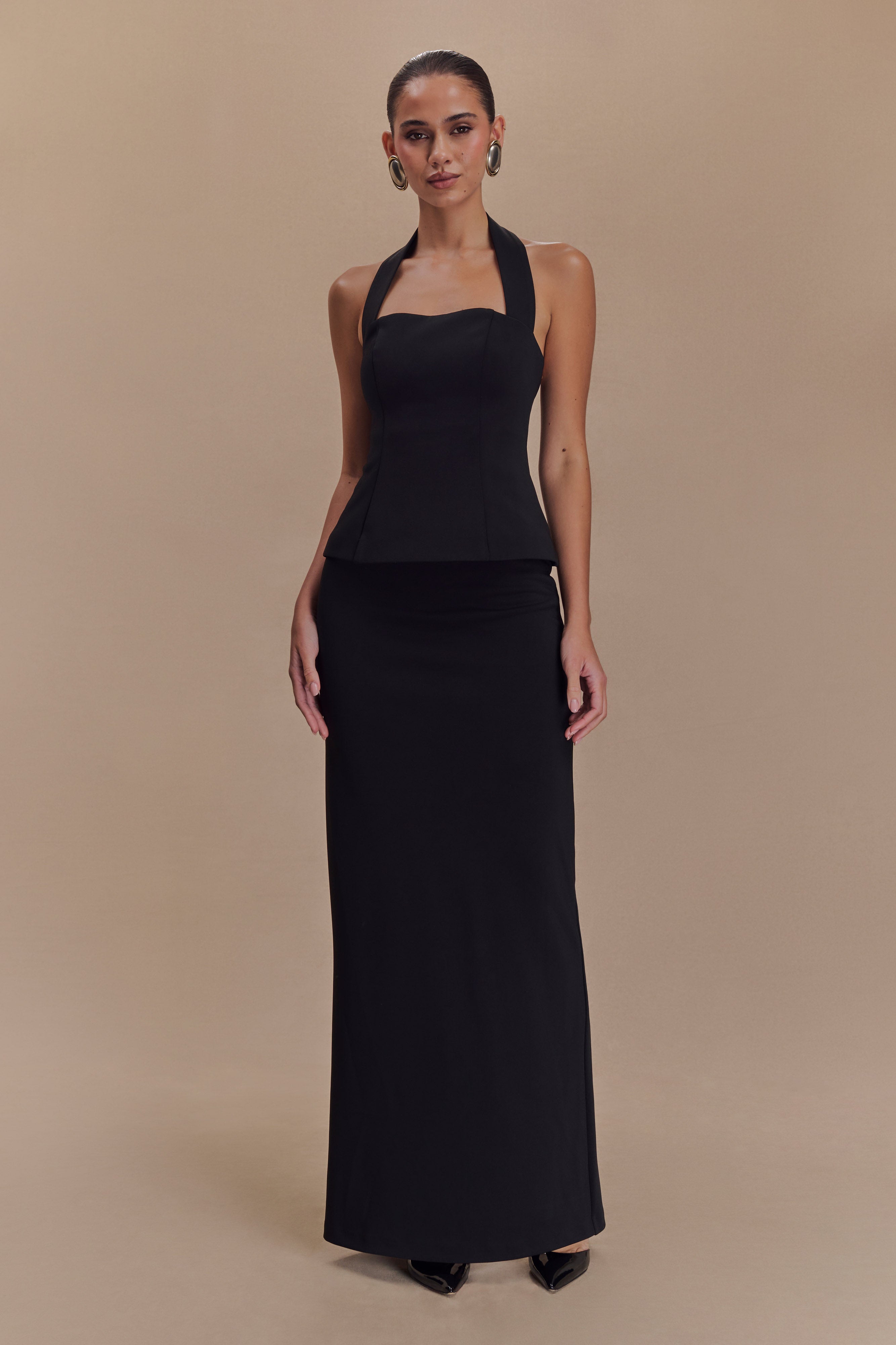 Bertie Peplum Halter Maxi Dress in Black – Chic&Drifts