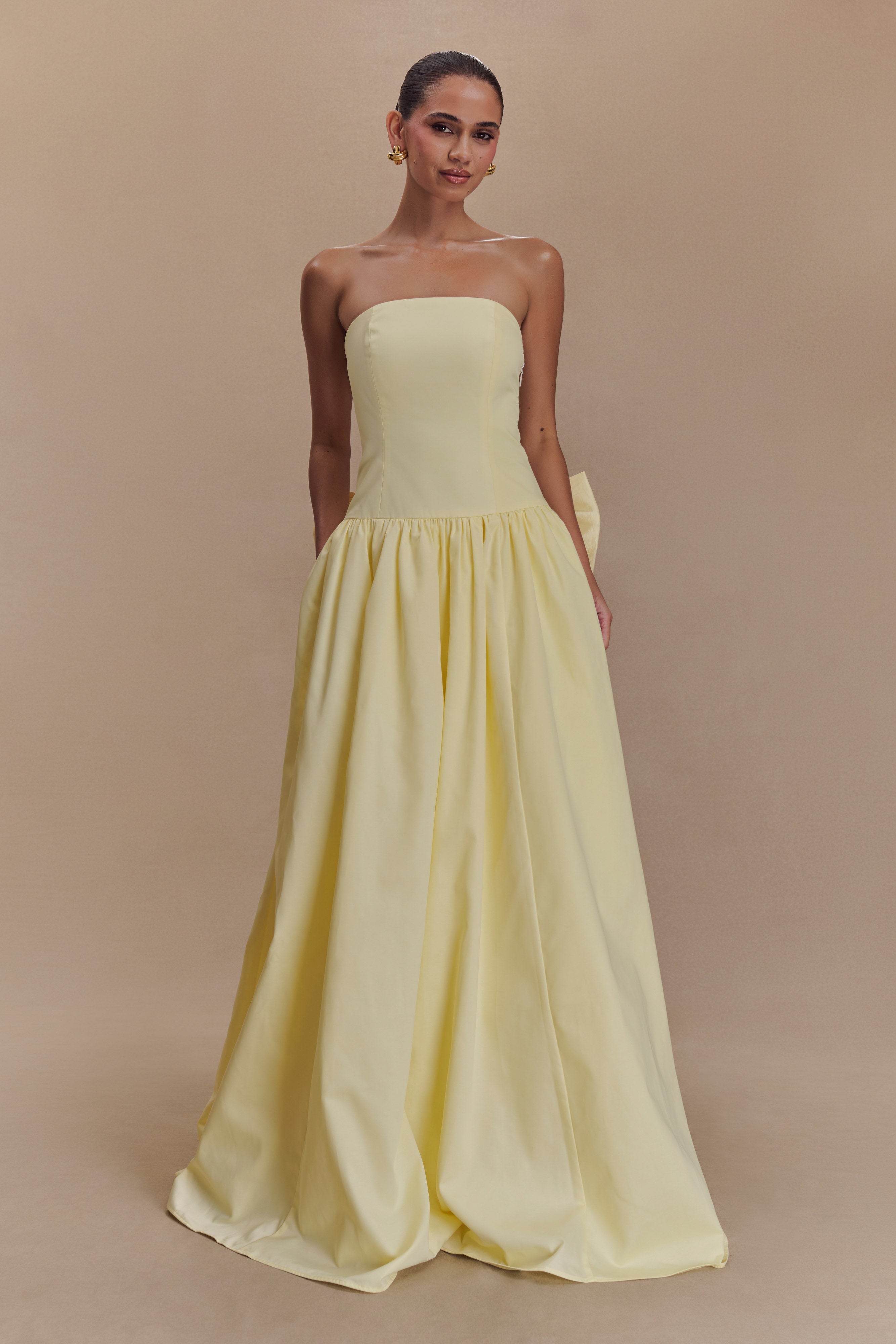 Frances Strapless Bow Maxi Dress in Lemon – Chic&Drifts