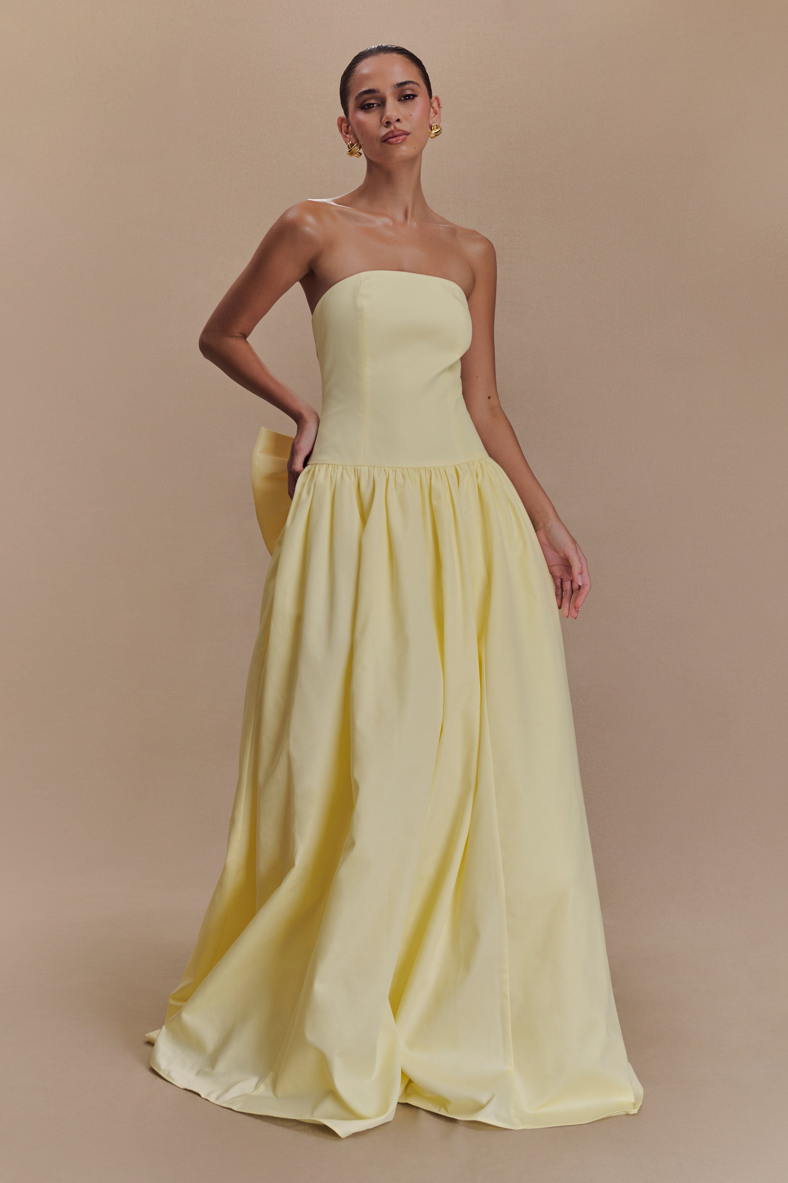 Frances Strapless Bow Maxi Dress in Lemon – Chic&Drifts