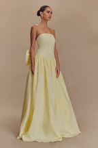 Frances Strapless Bow Maxi Dress in Lemon – Chic&Drifts