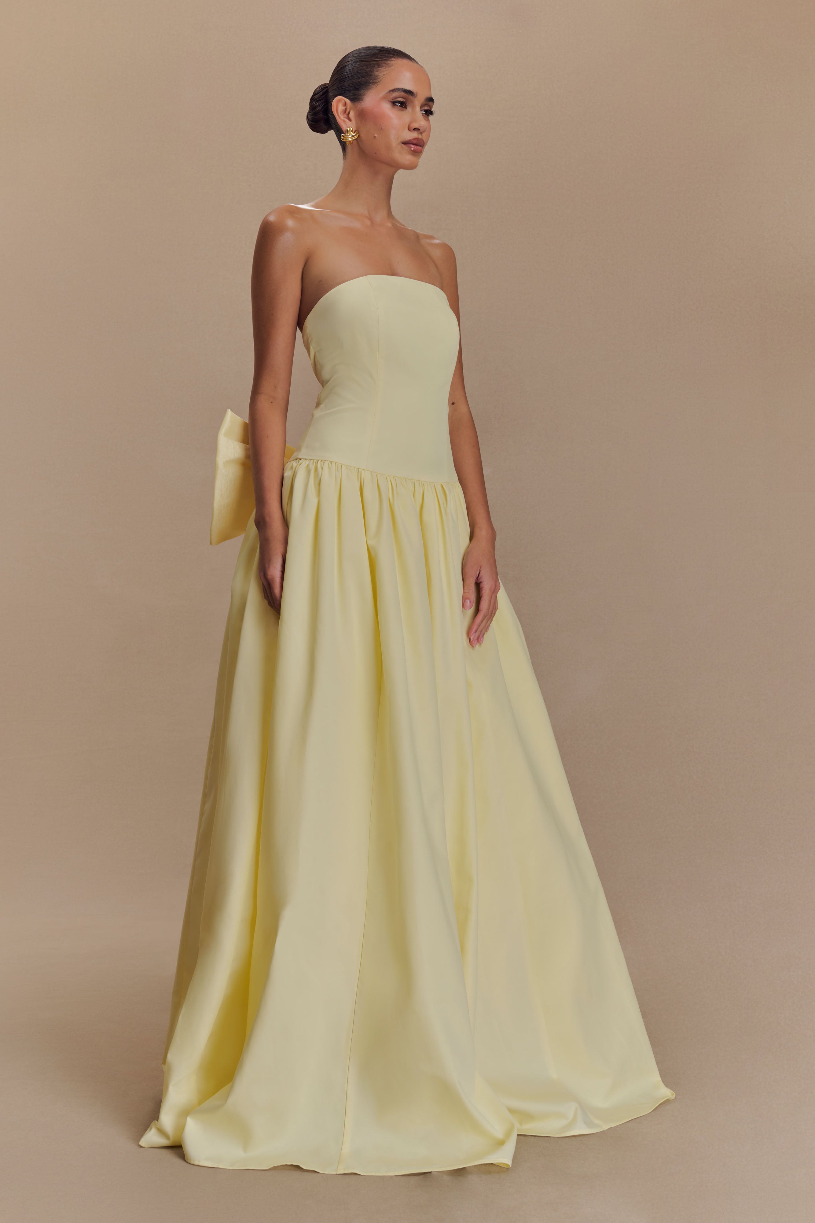 Frances Strapless Bow Maxi Dress in Lemon – Chic&Drifts
