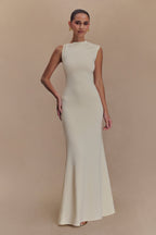 Katerina Scuba Jersey Cut Out Maxi Dress in Ivory – Chic&Drifts