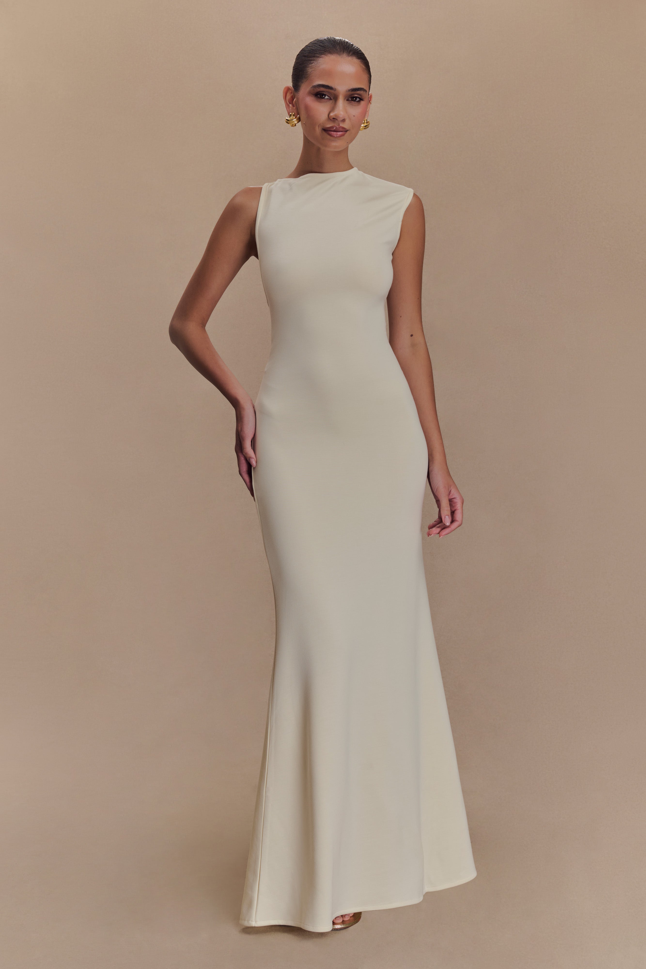 Katerina Scuba Jersey Cut Out Maxi Dress in Ivory – Chic&Drifts