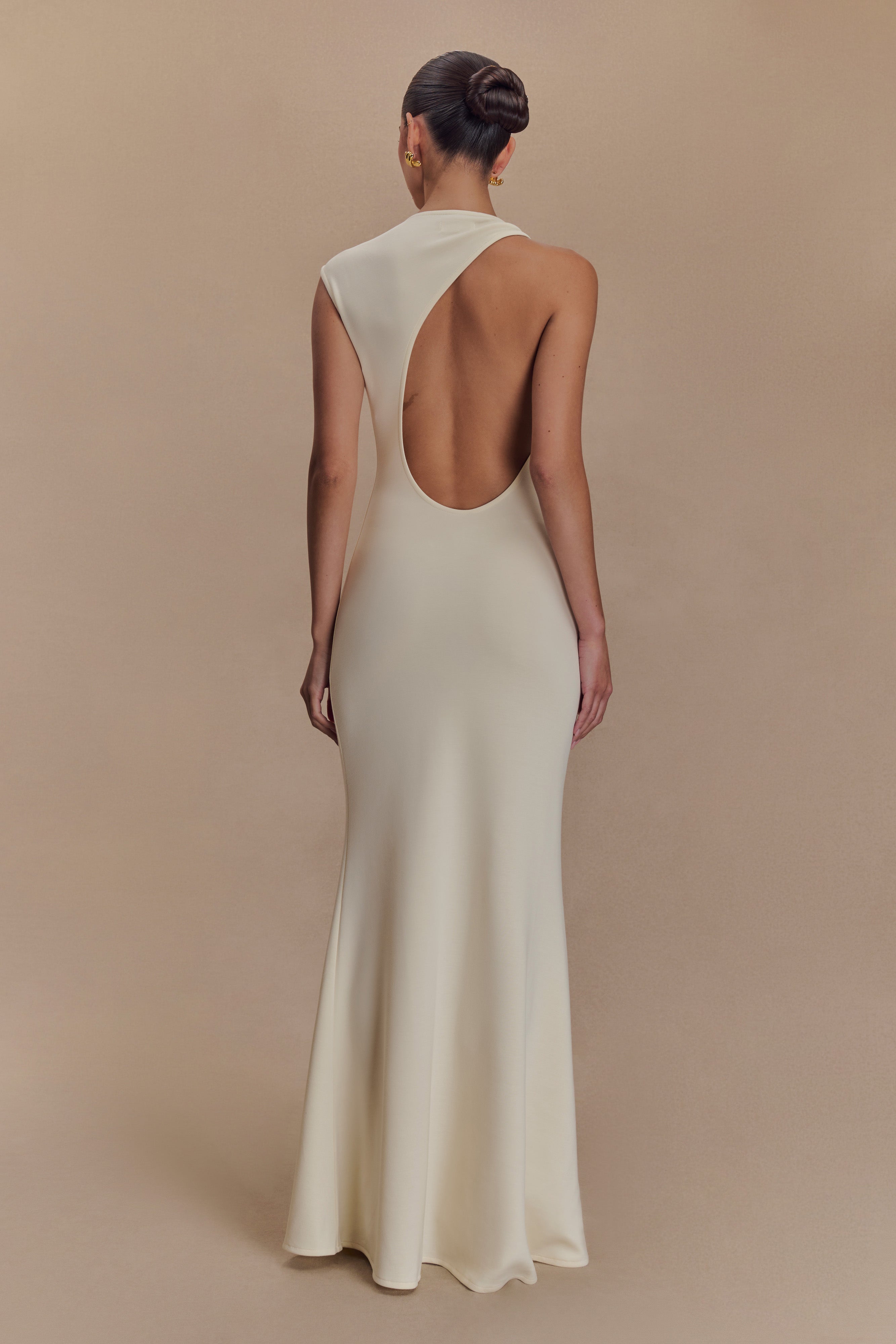 Katerina Scuba Jersey Cut Out Maxi Dress in Ivory – Chic&Drifts
