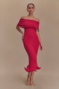 Molly Off Shoulder Knit Midi Dress in Raspberry – Chic&Drifts