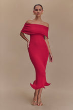 Molly Off Shoulder Knit Midi Dress in Raspberry – Chic&Drifts