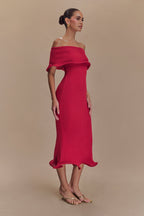 Molly Off Shoulder Knit Midi Dress in Raspberry – Chic&Drifts