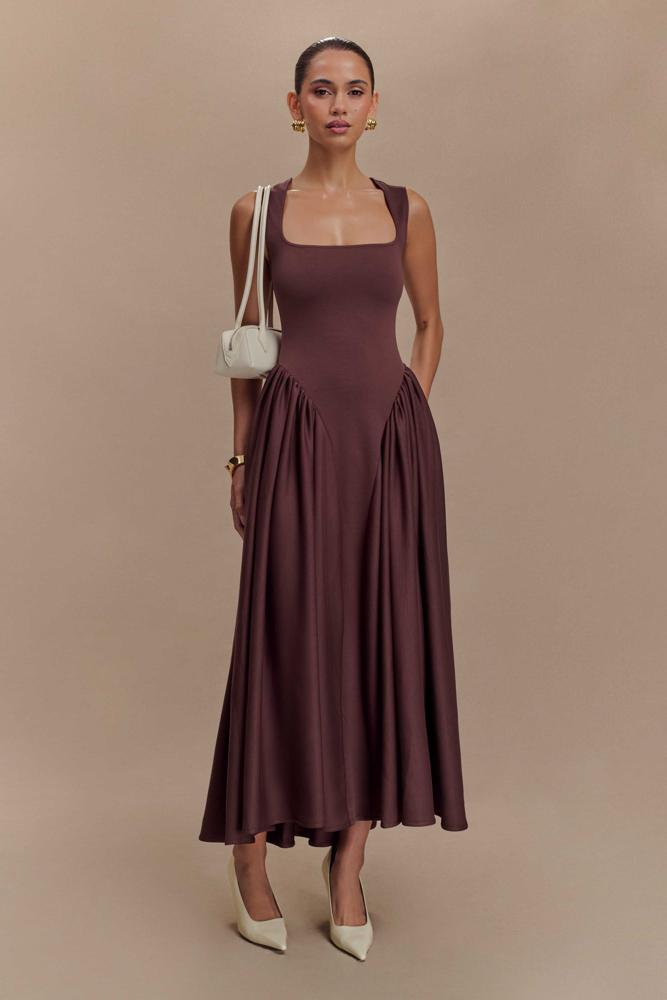 Sharon Scuba Jersey Midi Dress in Cacao Brown – Chic&Drifts