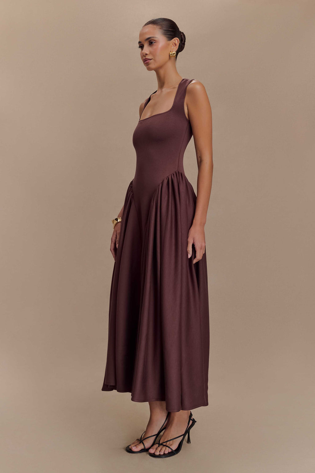 Sharon Scuba Jersey Midi Dress in Cacao Brown – Chic&Drifts