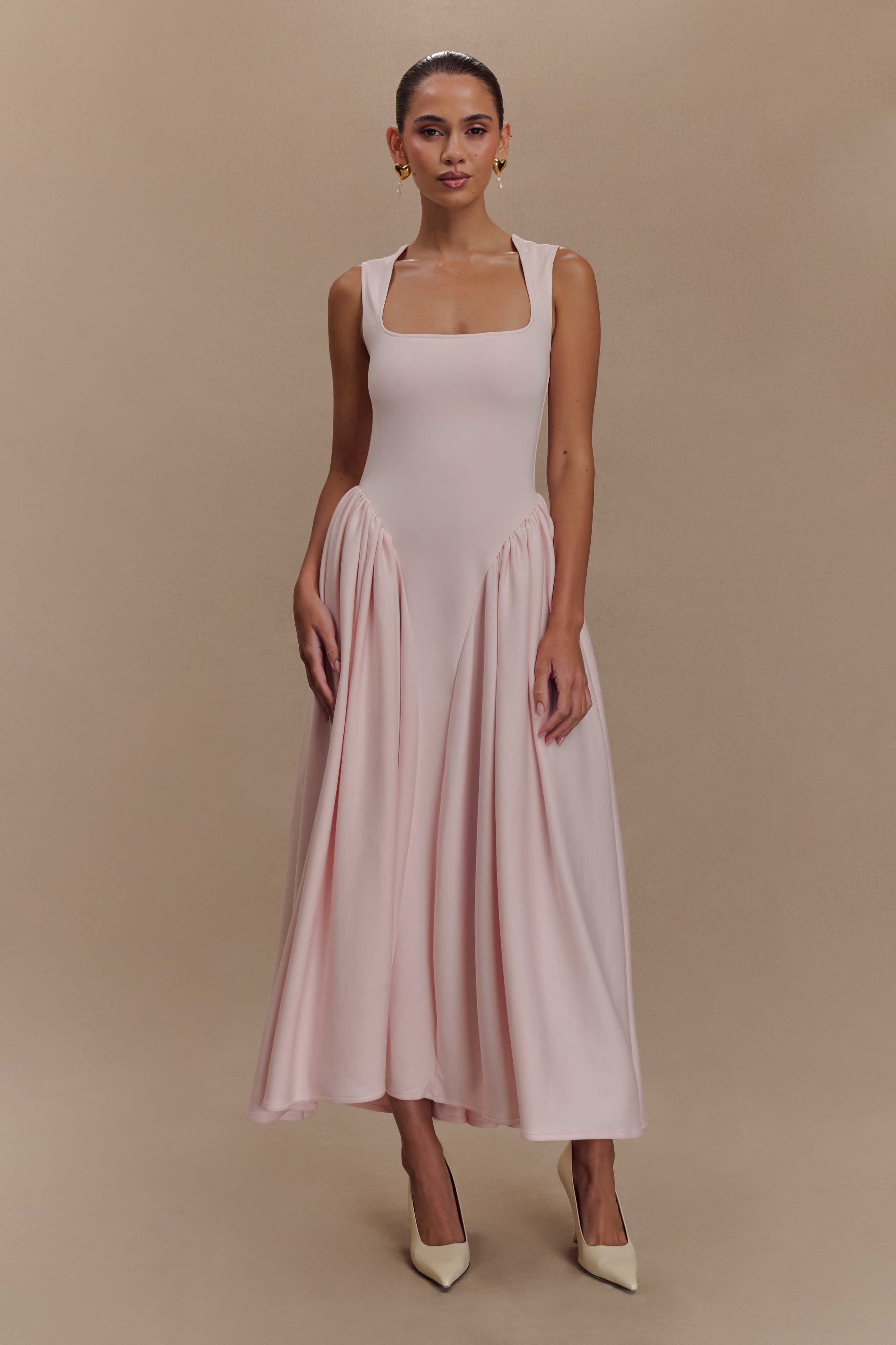 Sharon Scuba Jersey Midi Dress in Ballet Pink – Chic&Drifts