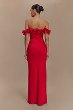 Nova Ruffle Off Shoulder Maxi Dress in Ruby – Chic&Drifts