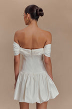 Giovanna Off Shoulder Mini Dress in White – Chic&Drifts