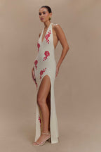 Shiloh Rose Knit Halter Maxi Dress in Ivory – Chic&Drifts