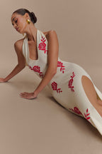 Shiloh Rose Knit Halter Maxi Dress in Ivory – Chic&Drifts