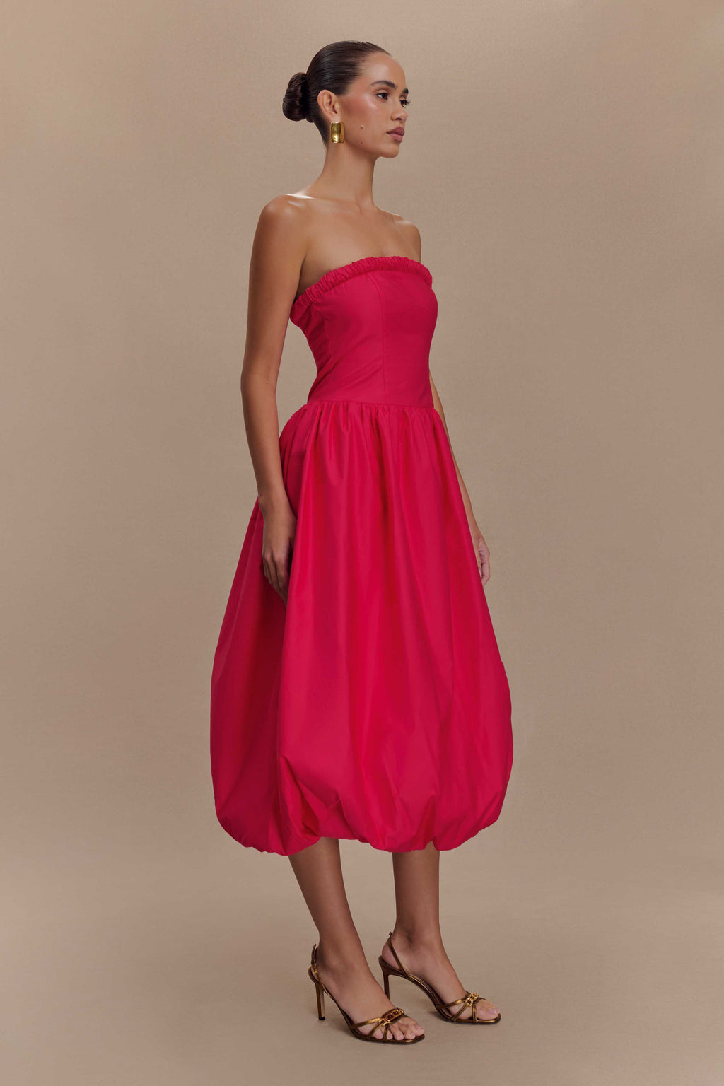 Dulce Puff Midi Dress in Raspberry – Chic&Drifts