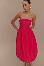 Dulce Puff Midi Dress in Raspberry – Chic&Drifts
