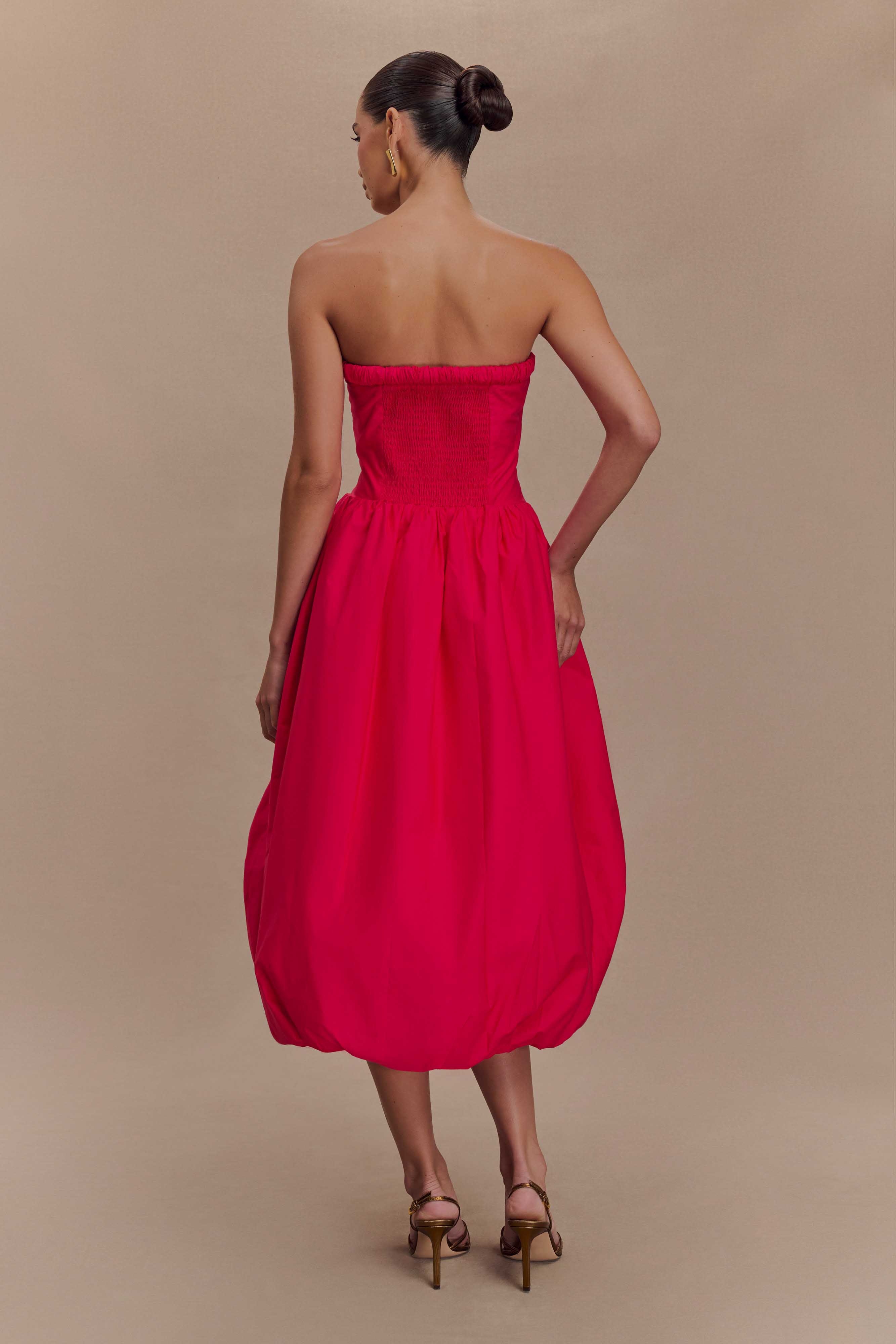 Dulce Puff Midi Dress in Raspberry – Chic&Drifts
