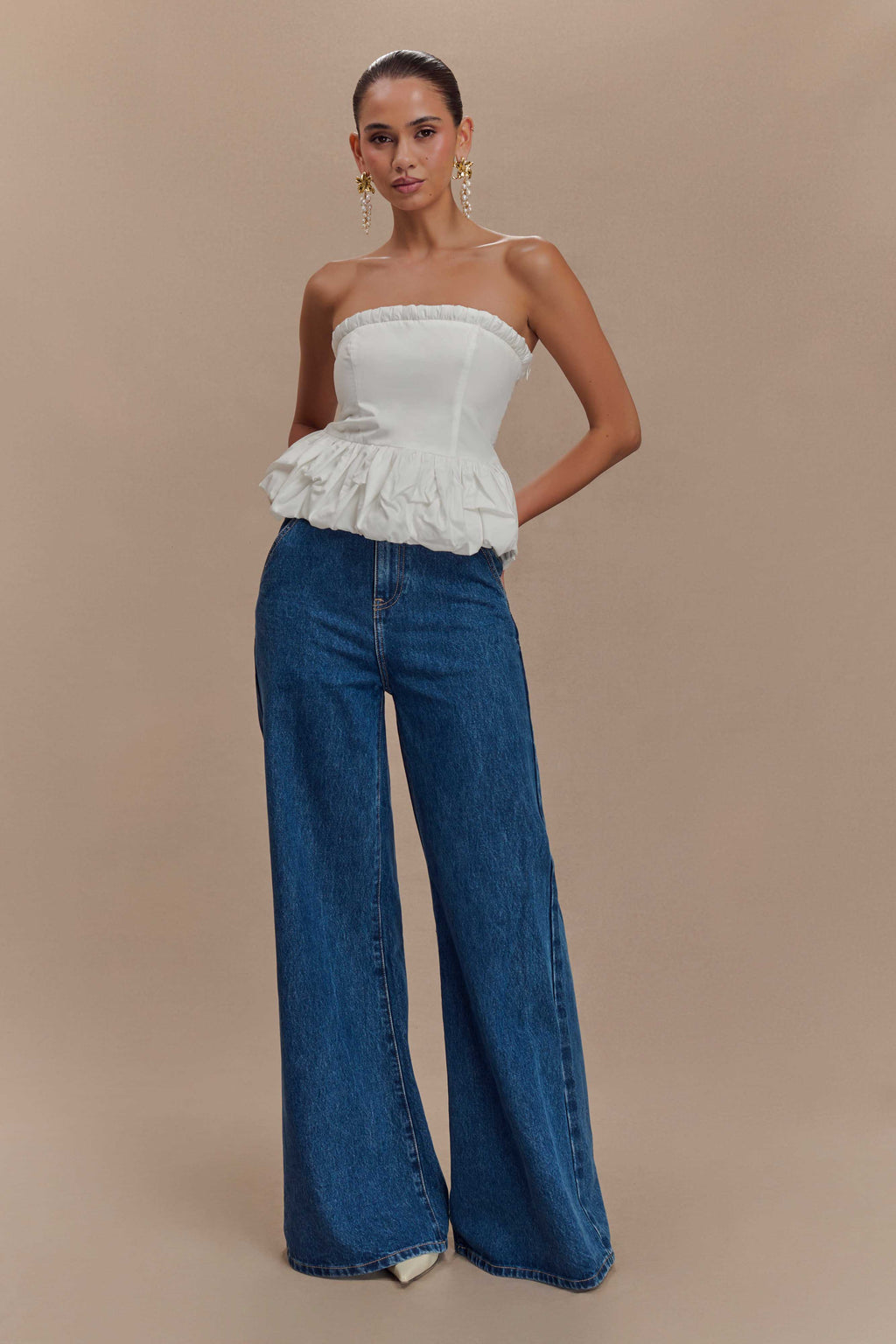 Cora Ruched Strapless Top in White – Chic&Drifts