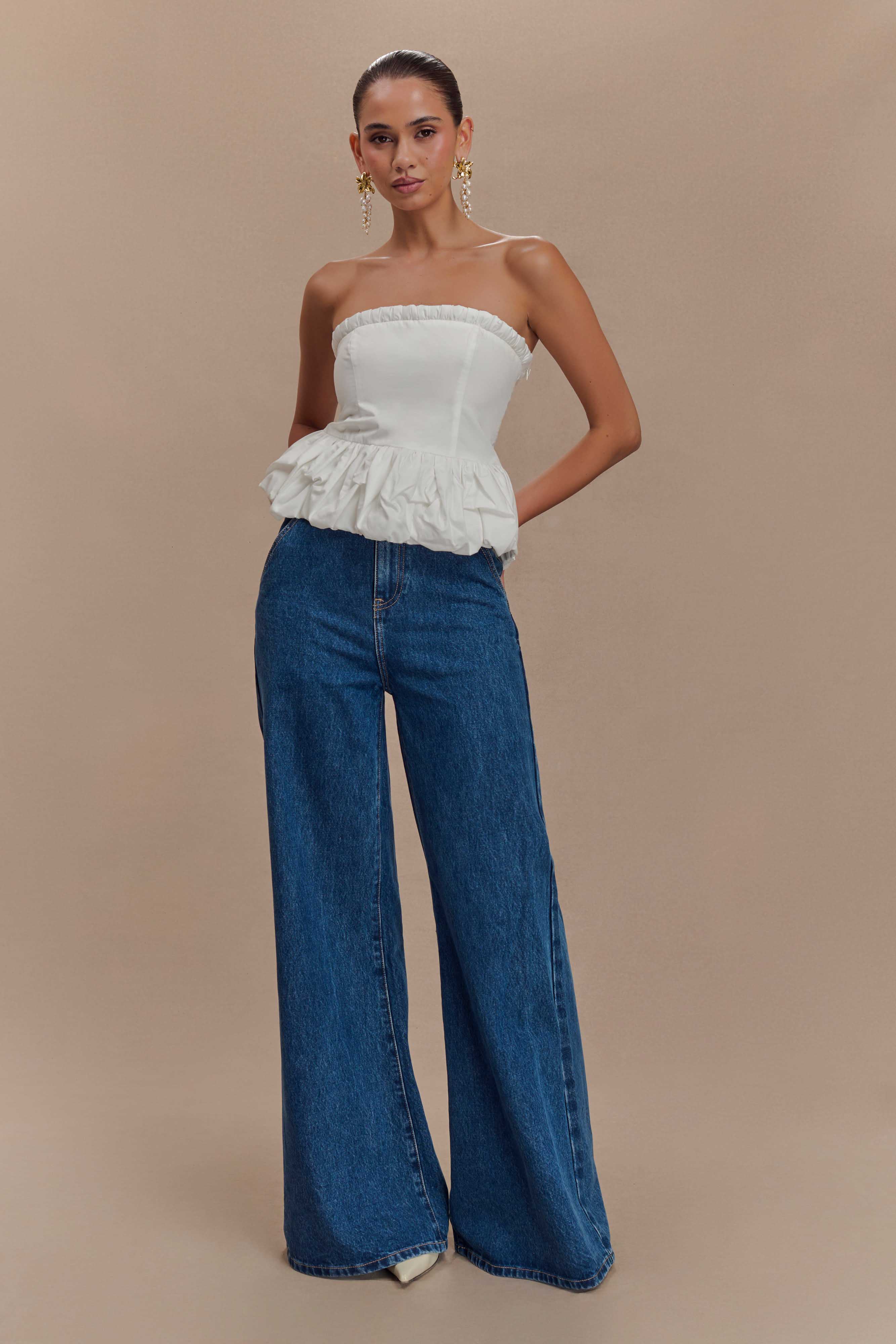 Cora Ruched Strapless Top in White – Chic&Drifts