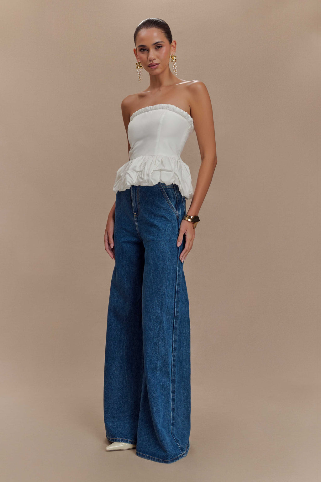 Cora Ruched Strapless Top in White – Chic&Drifts