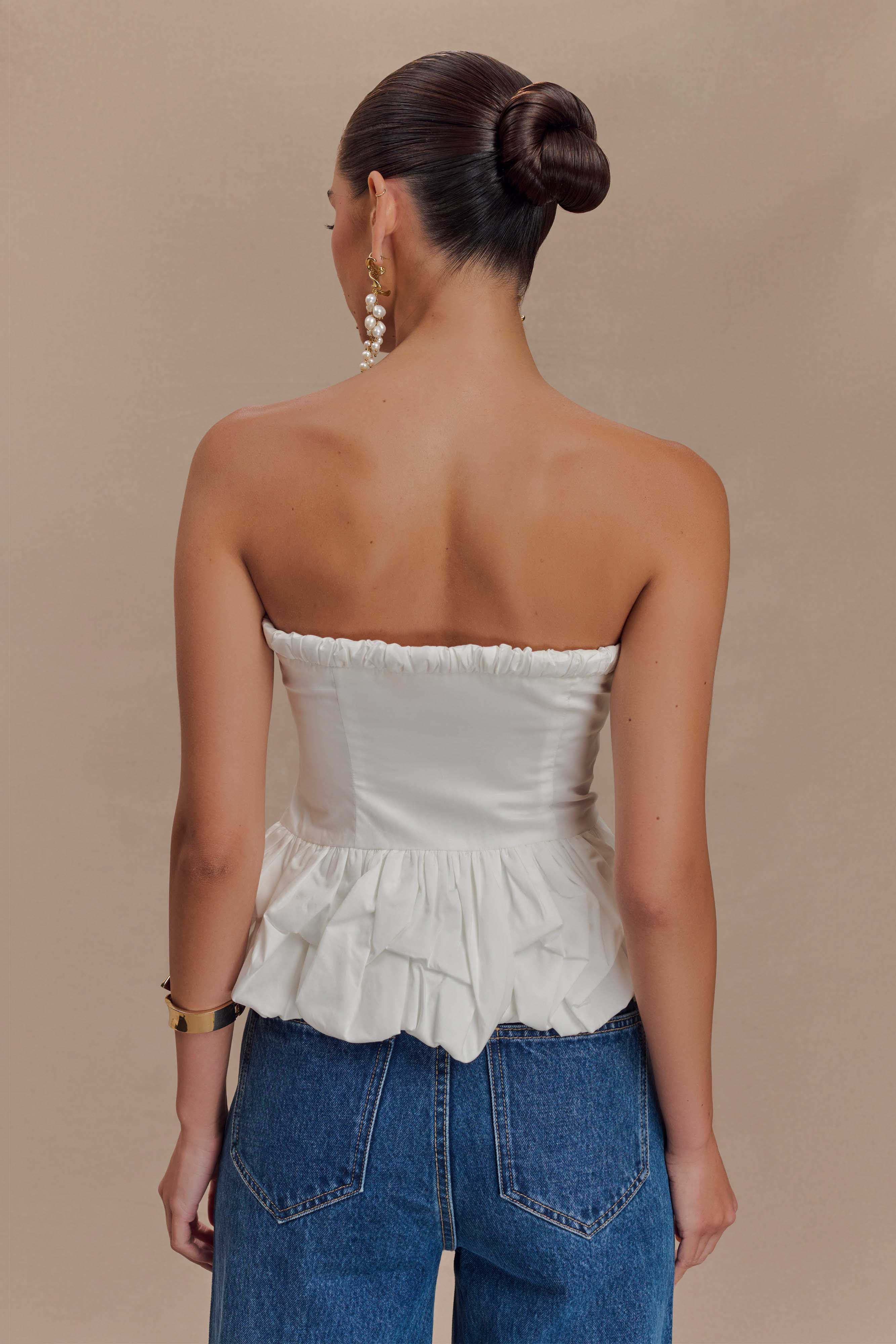 Cora Ruched Strapless Top in White – Chic&Drifts