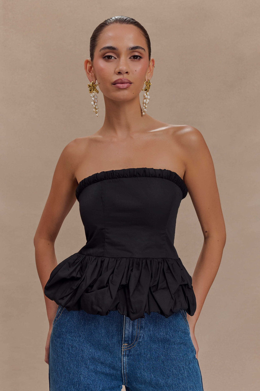 Cora Ruched Strapless Top in Black – Chic&Drifts