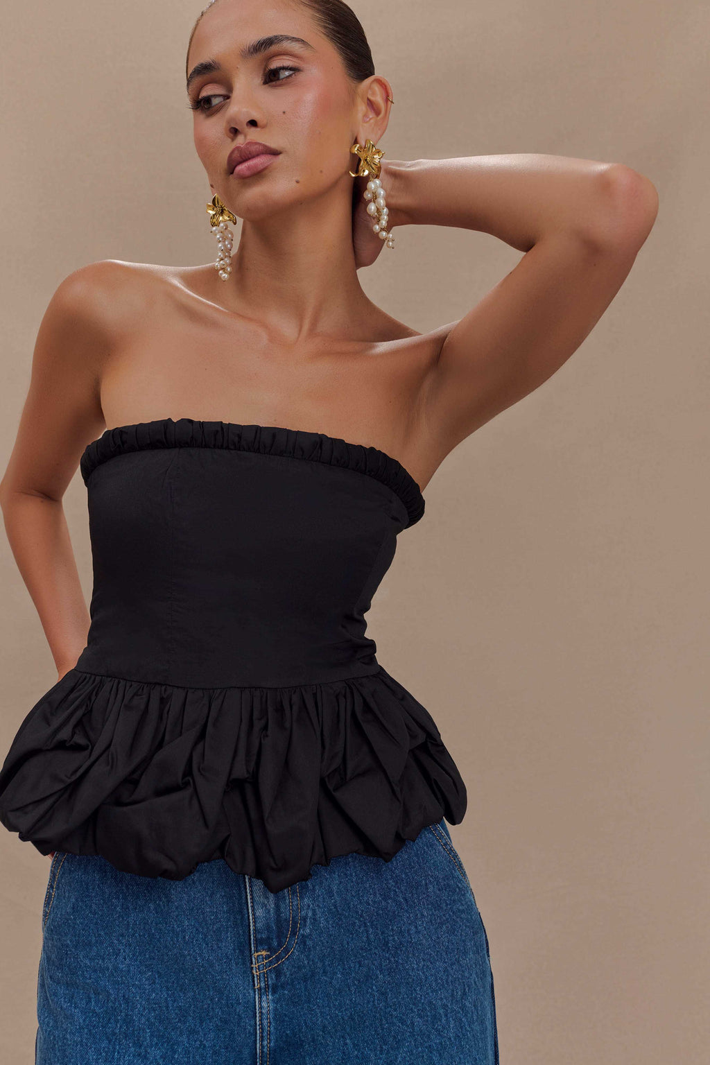 Cora Ruched Strapless Top in Black – Chic&Drifts