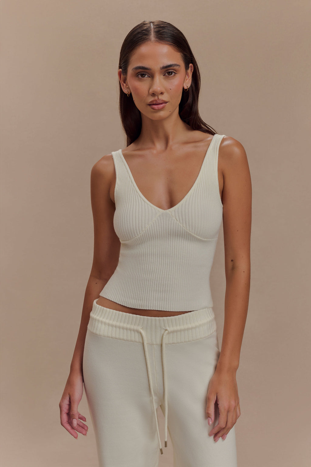 Natalya Ribbed Knit Cami Top in Ivory – Chic&Drifts