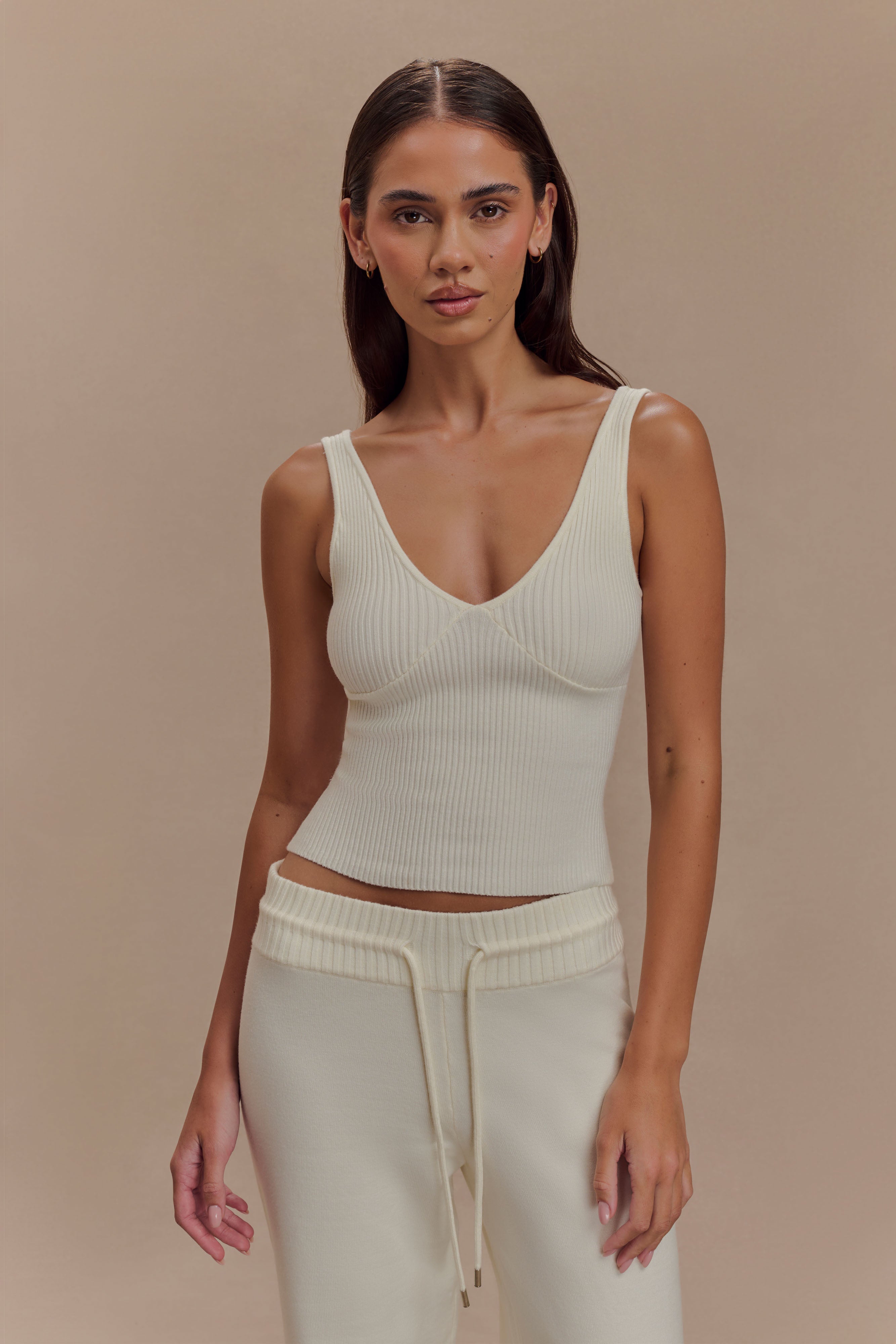 Natalya Ribbed Knit Cami Top in Ivory – Chic&Drifts