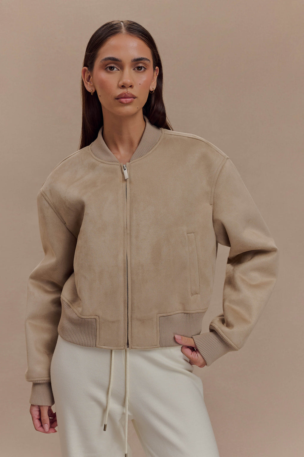 Rudy Suede Bomber Jacket in Sand – Chic&Drifts