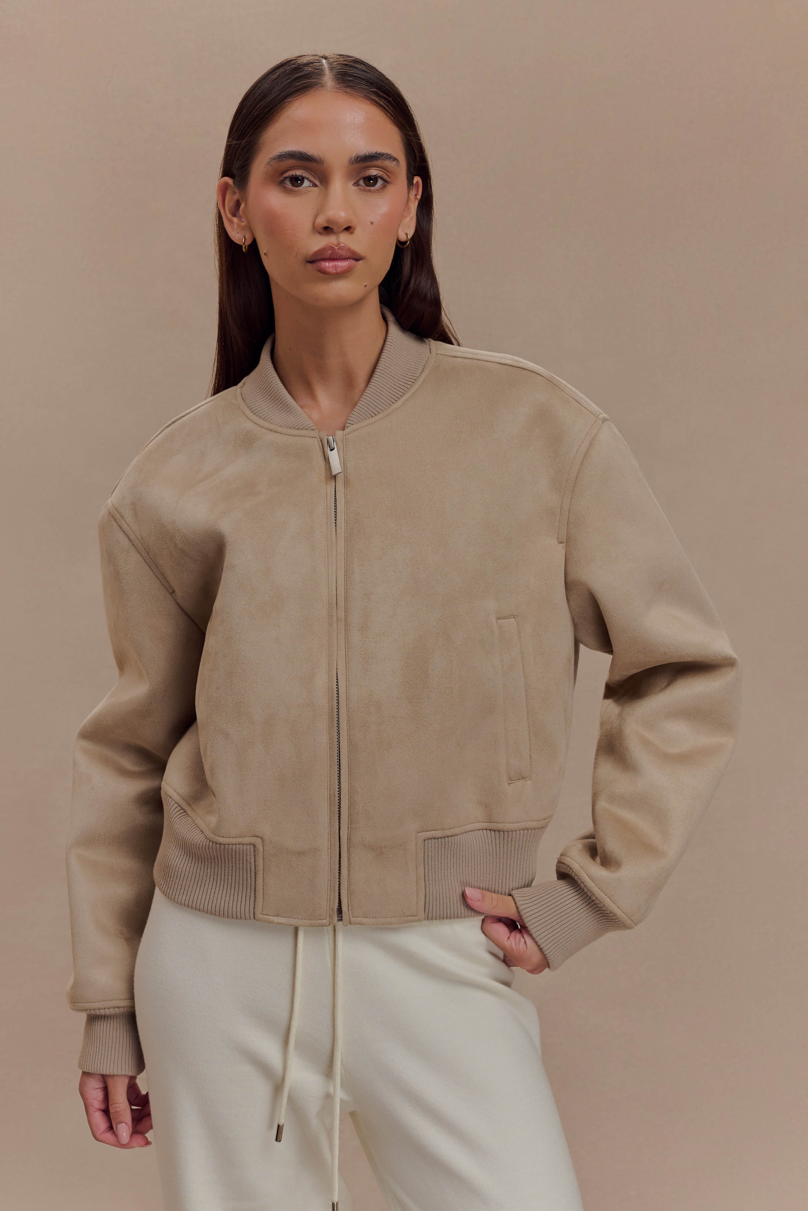 Rudy Suede Bomber Jacket in Sand – Chic&Drifts