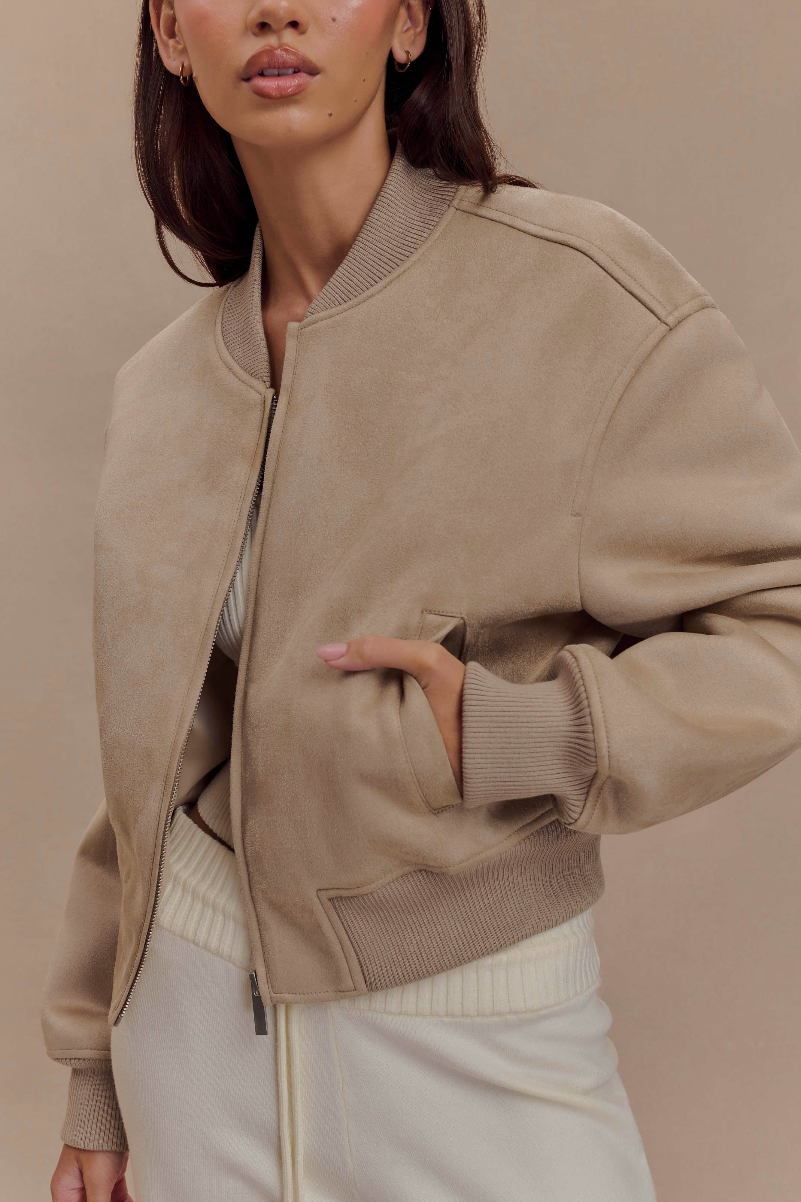 Rudy Suede Bomber Jacket in Sand – Chic&Drifts