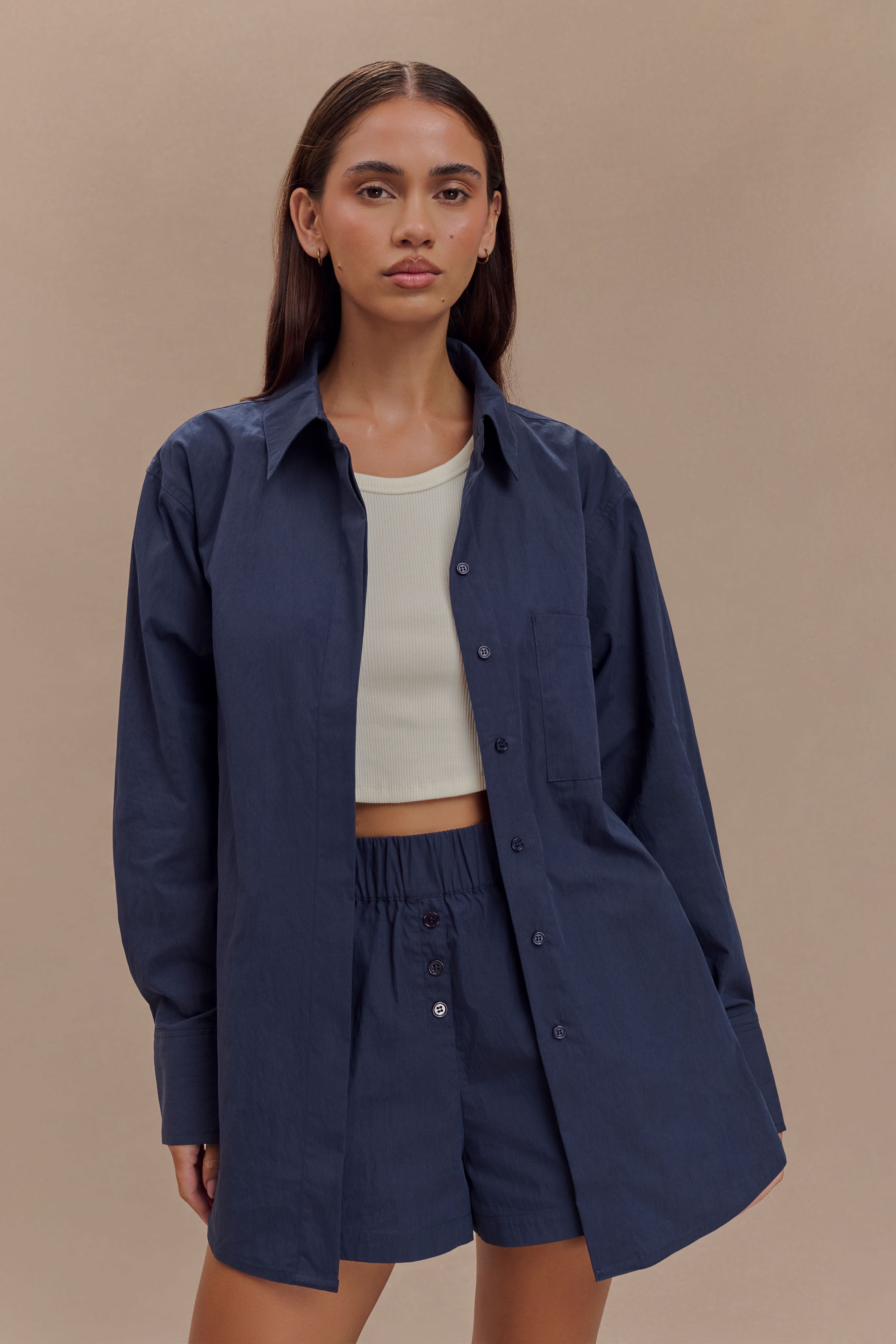 Campbell Cotton Oversized Shirt in Navy – Chic&Drifts