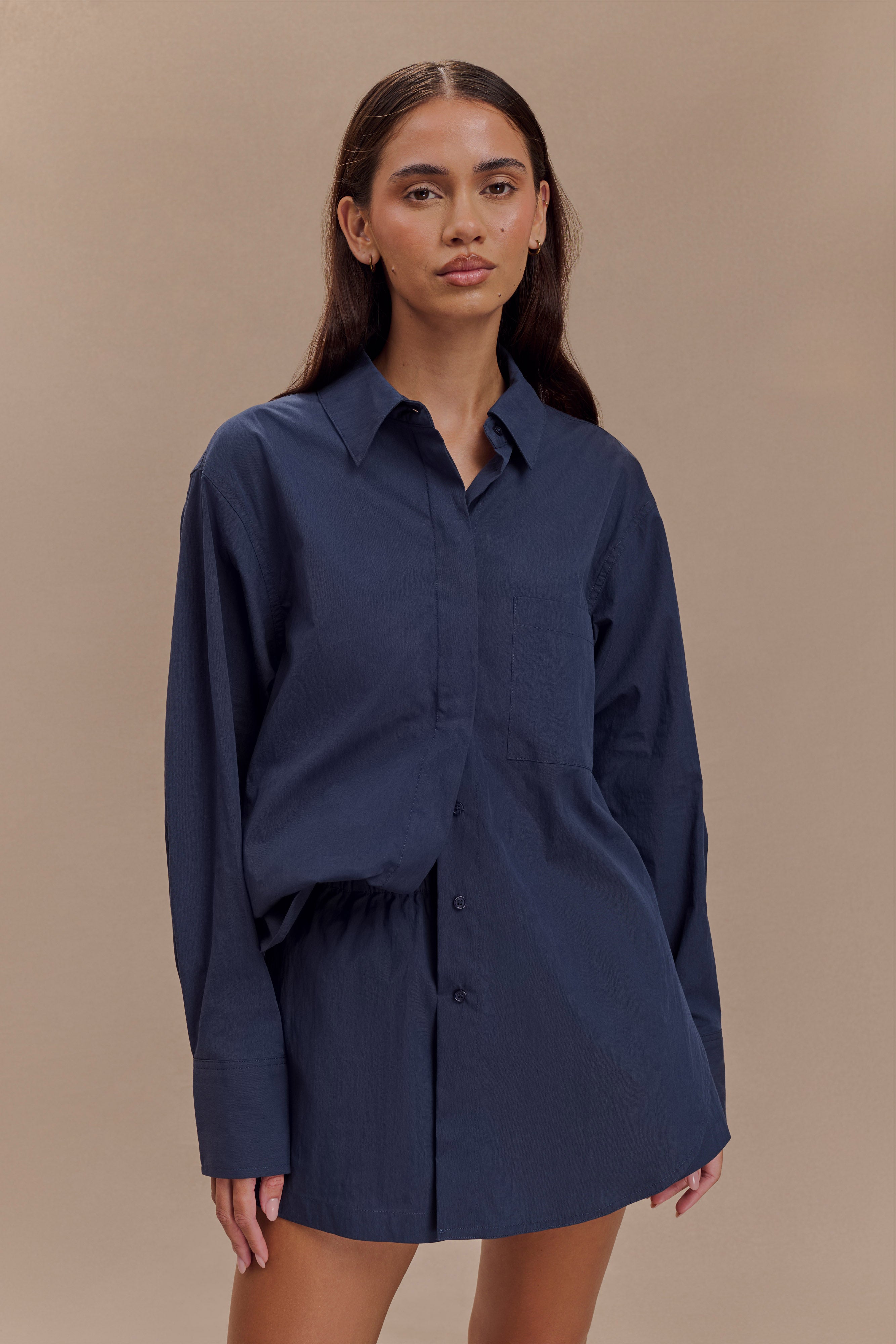 Campbell Cotton Oversized Shirt in Navy – Chic&Drifts