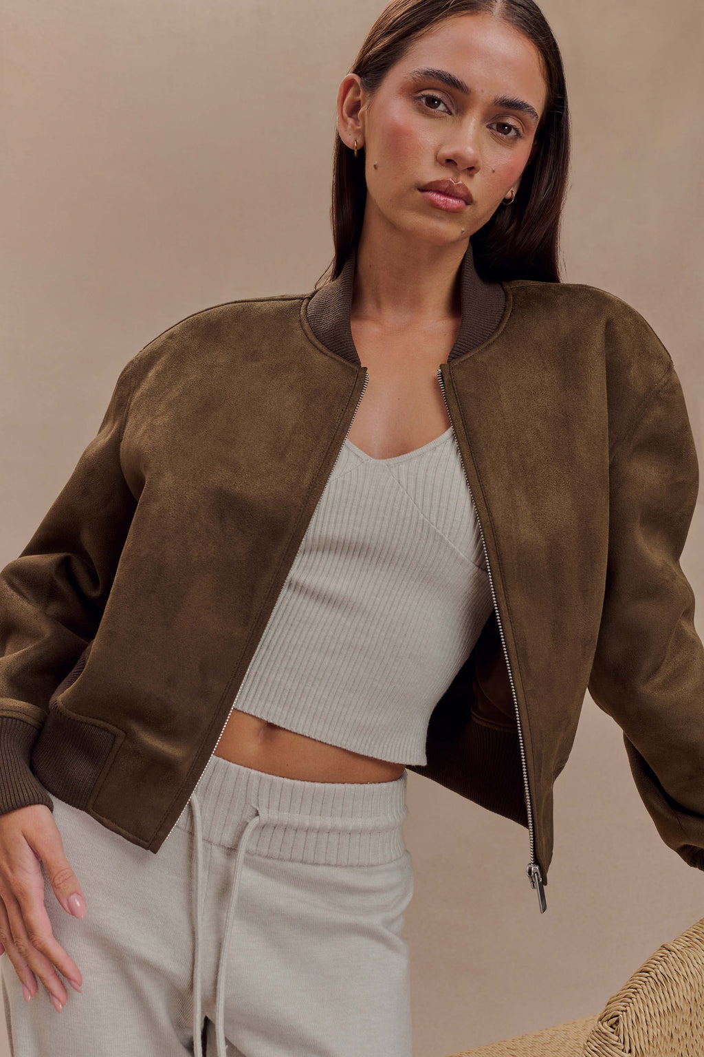 Rudy Suede Bomber Jacket in Chocolate – Chic&Drifts