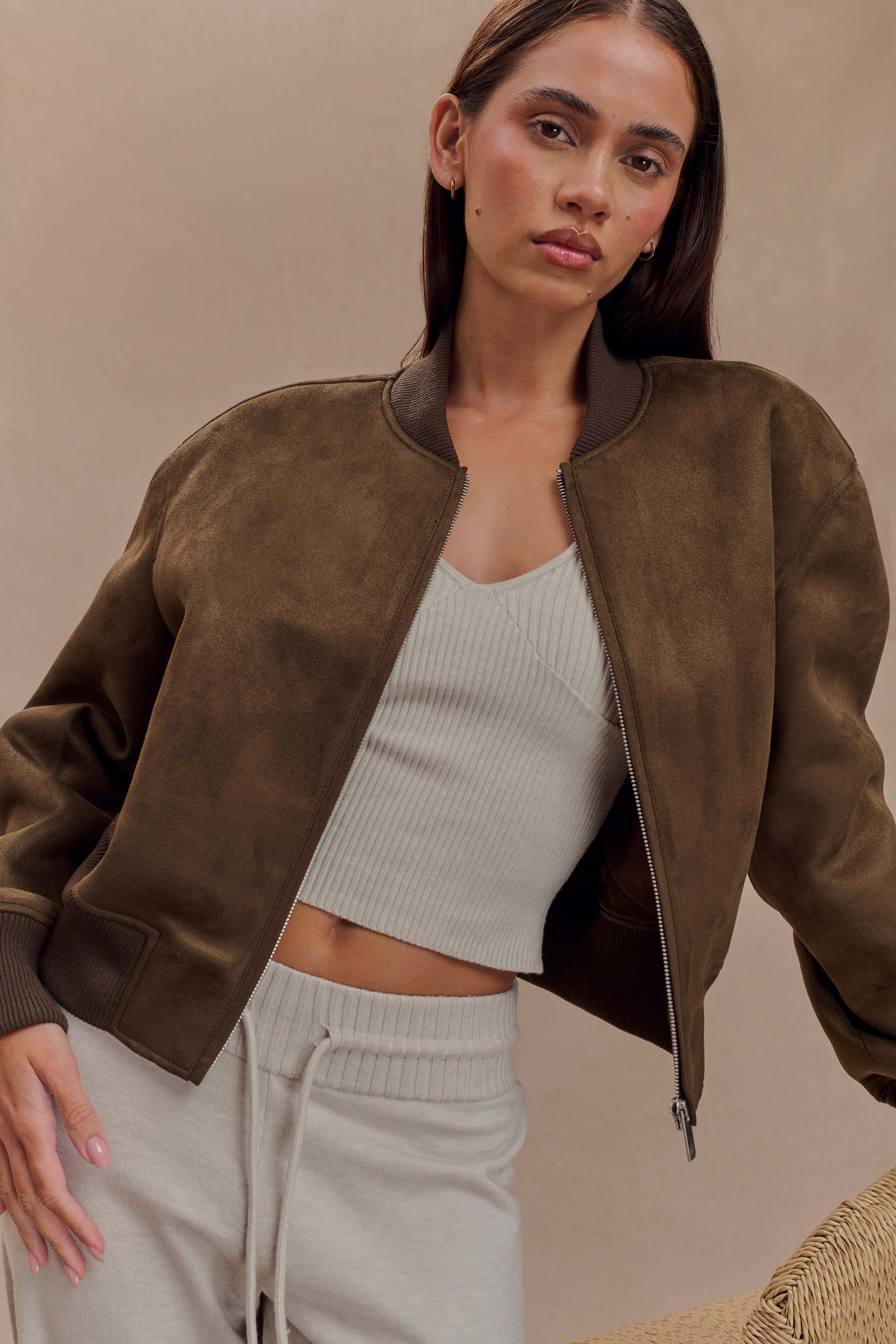 Rudy Suede Bomber Jacket in Chocolate – Chic&Drifts