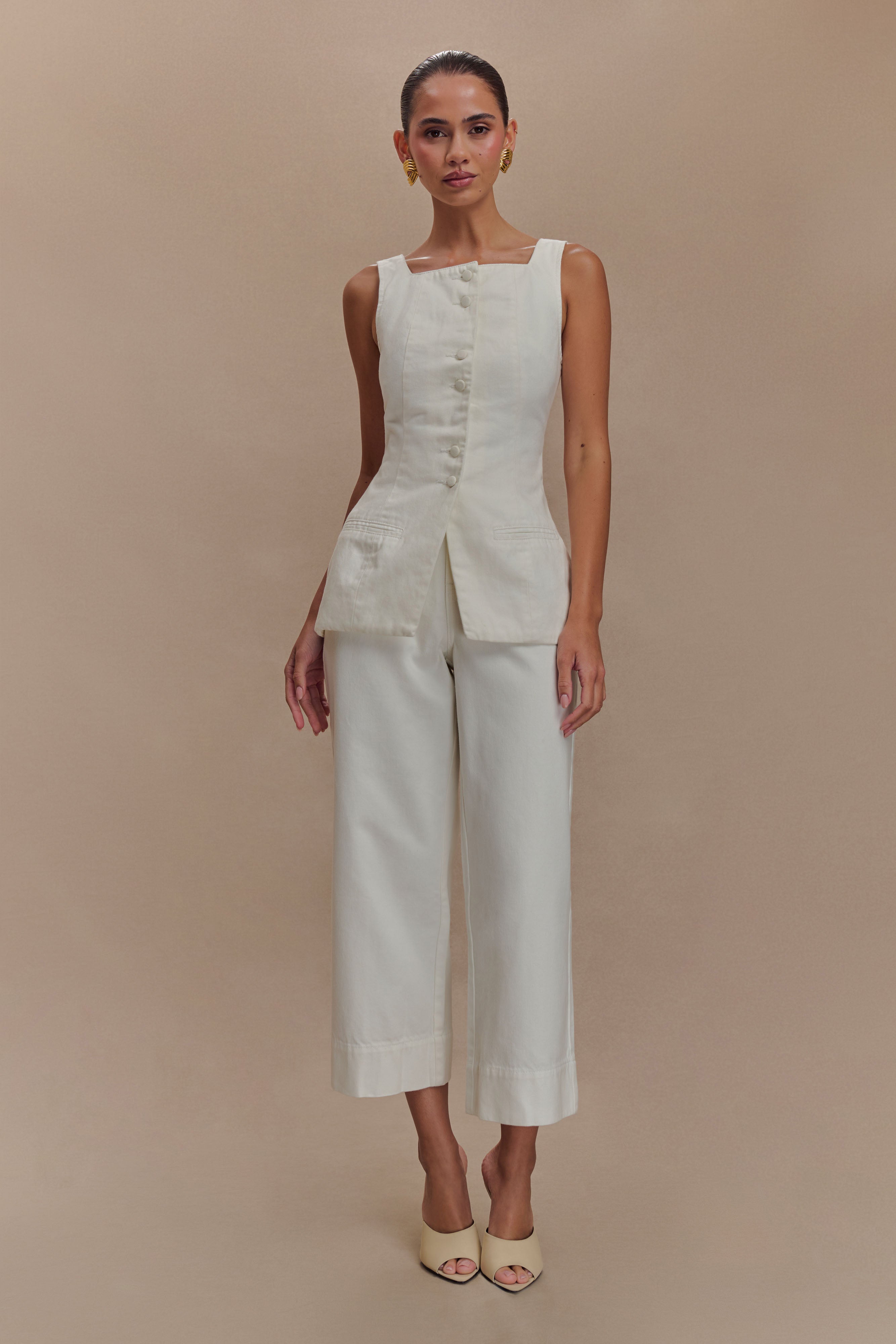 Kaitlyn Cropped Wide Leg Jeans in White – Chic&Drifts