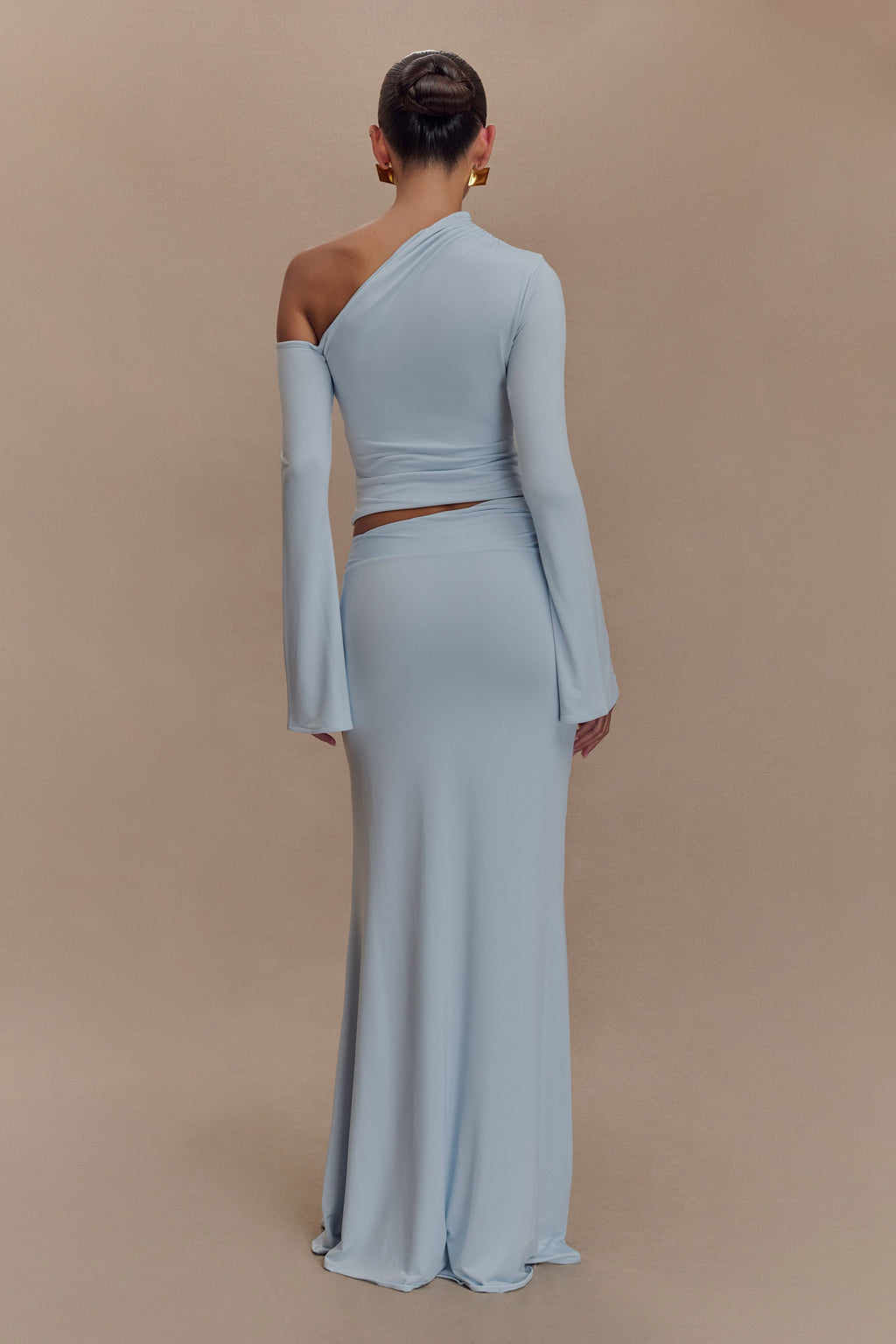Ainsley Asymmetrical Maxi Skirt With Floral Hardware in Pale Blue – Chic&Drifts