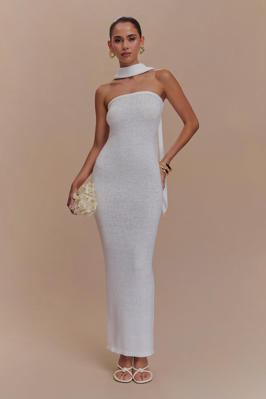 Andrea Strapless Knit Maxi Dress in White – Chic&Drifts
