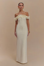 Nova Ruffle Off Shoulder Maxi Dress in Ivory – Chic&Drifts