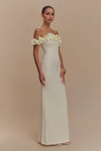 Nova Ruffle Off Shoulder Maxi Dress in Ivory – Chic&Drifts