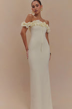 Nova Ruffle Off Shoulder Maxi Dress in Ivory – Chic&Drifts