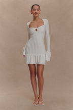 Daphne Pointelle Long Sleeve Mini Dress in Ivory – Chic&Drifts