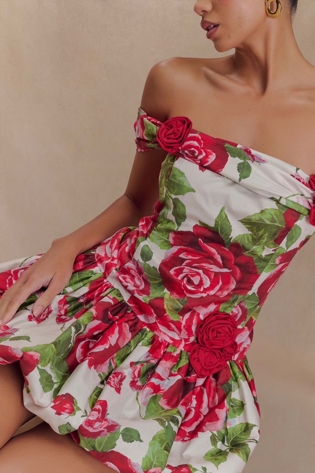 Giovanna Off Shoulder Mini Dress in Sonia Rose Print – Chic&Drifts